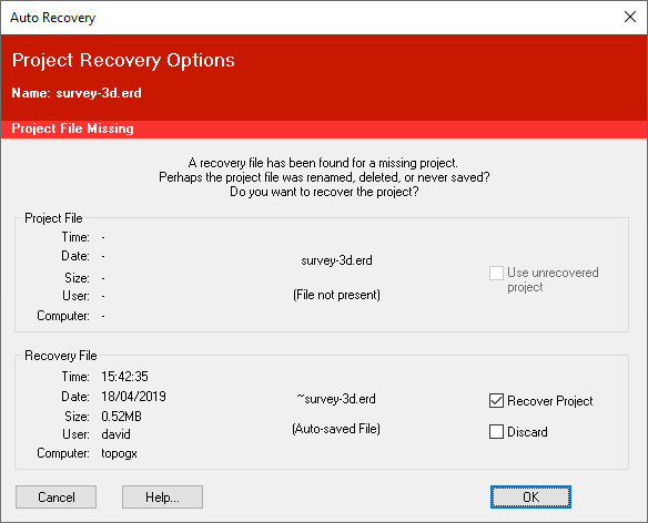 Auto Recovery window