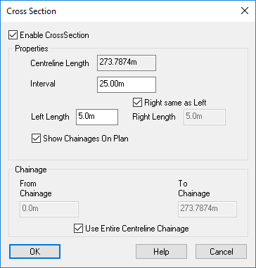 Cross-sections options window