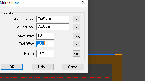 Road requiring mitred corner