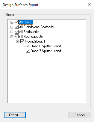 Design surfaces export window