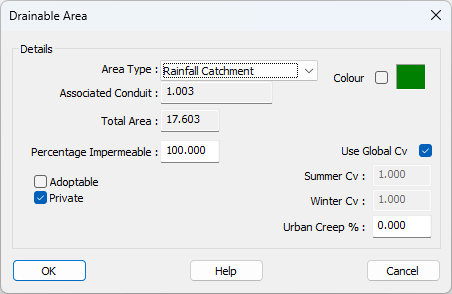 Area Properties Window
