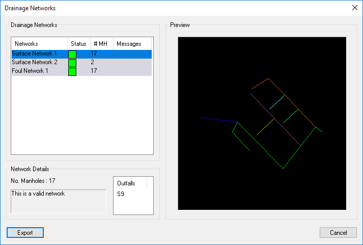 Drainage Networks export window