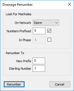 Manhole renumbering dialog