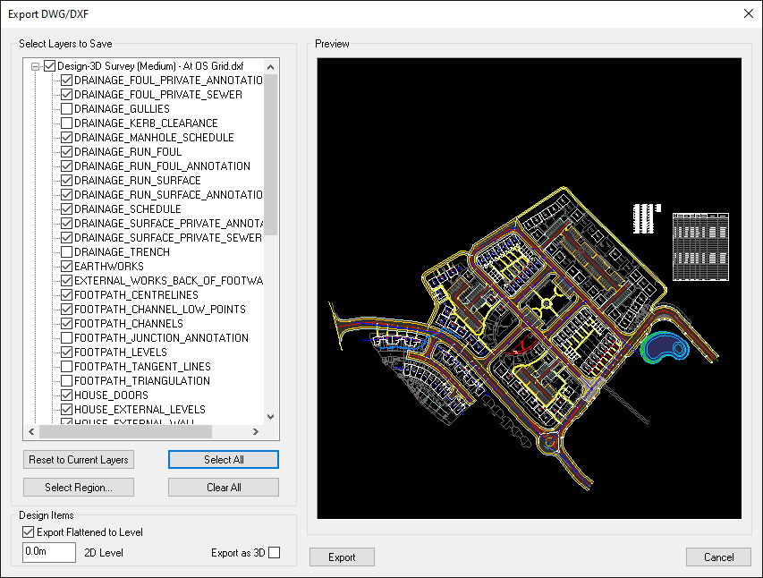 DXF Export Preview Window
