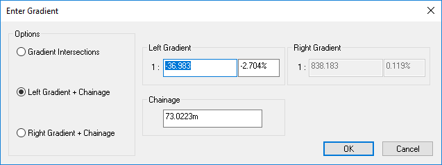 Window for entering a gradient via the keyboard