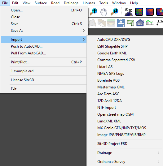 Import Menu
