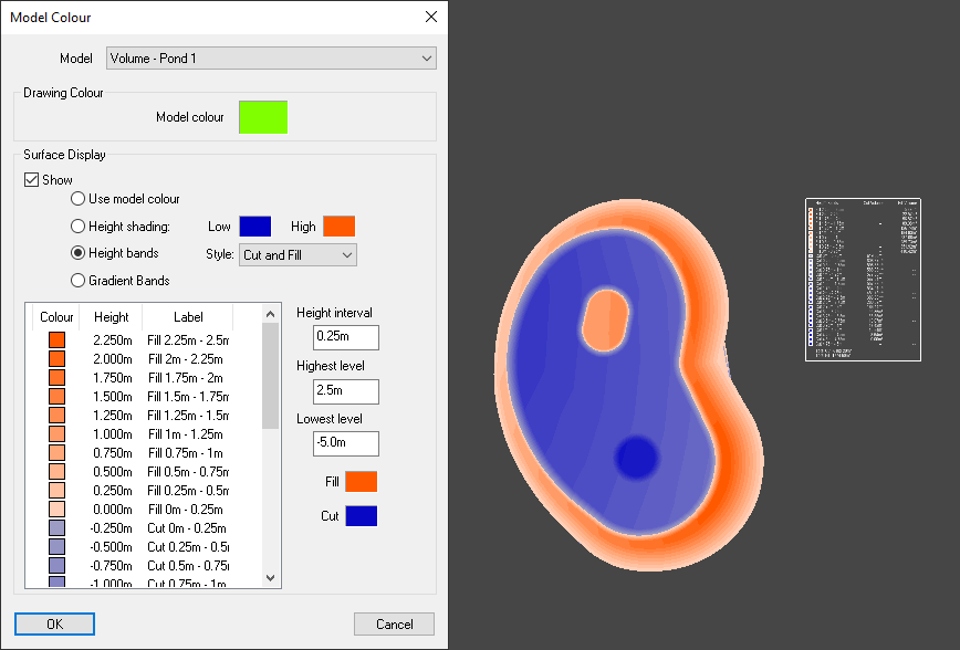 Cut/Fill depth colour bands