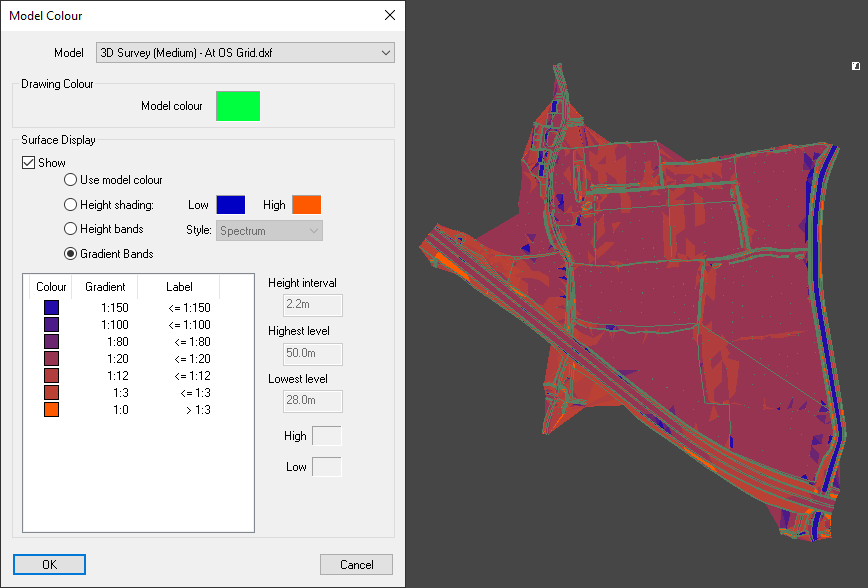 Surface drawn with gradient colour bands