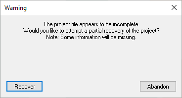 Incomplete File Recovery window