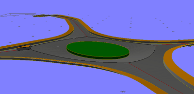 Four arm roundabout with flat island