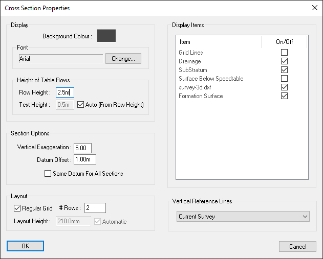 Cross-section properties window